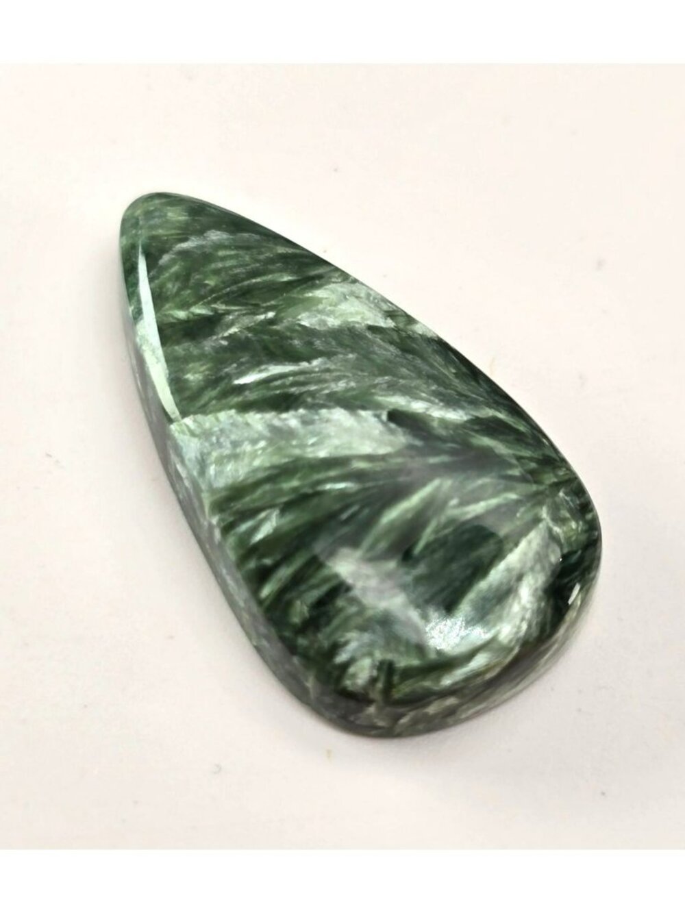 Seraphinite Polished Gemstone Cabochon Teardrop Shape 16x22x5.9 JH5007 - Picture 2 of 10